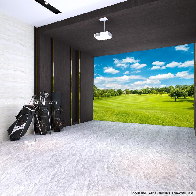 Desain Area Golf Simulator Rumah Modern 4 Lantai Bapak WLM di PIK, Jakarta Utara