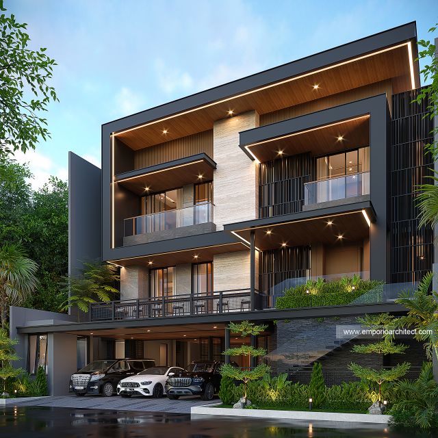 Desain Tampak Depan Rumah Modern 4 Lantai Ibu MR di Kelapa Gading, Jakarta Utara