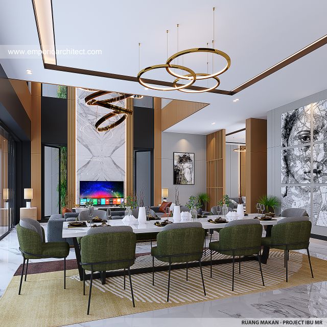 Desain Ruang Makan Rumah Modern 4 Lantai Ibu MR di Kelapa Gading, Jakarta Utara