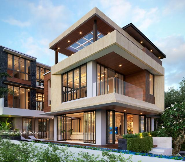 Desain Tampak Belakang Rumah Modern 4 Lantai Bapak MCL di BSD, Tangerang Selatan, Banten