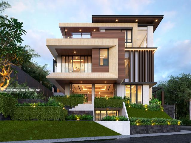 Desain Tampak Samping Rumah Modern 4 Lantai Bapak MCL di BSD, Tangerang Selatan, Banten