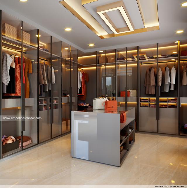 Desain Walk In Closet Rumah Modern 4 Lantai Bapak MCL di BSD, Tangerang Selatan, Banten