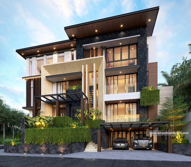 Desain Rumah Modern 4 Lantai Bapak MCL di BSD, Tangerang Selatan, Banten - Tampak Depan