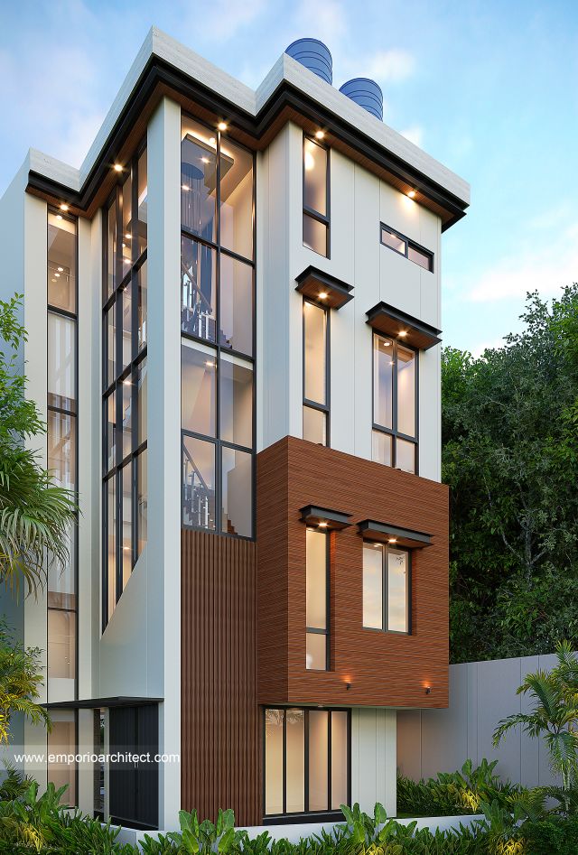 Desain Tampak Belakang Rumah Modern 4 Lantai Bapak CTR di Jakarta Timur