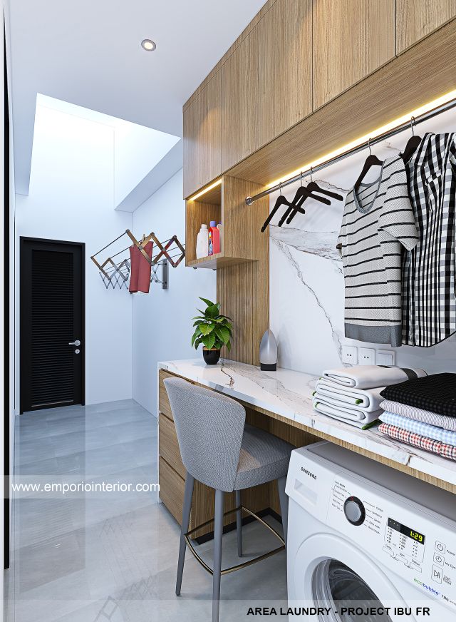 Desain Area Laundry Rumah Modern 4 Lantai Ibu FR di Tebet, Jakarta Selatan