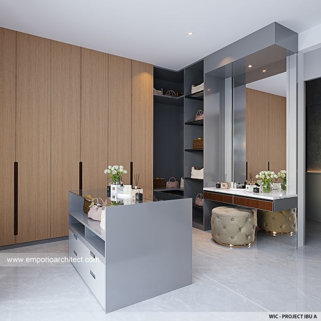 Desain Walk In Closet Rumah Modern 4 Lantai Ibu A di BSD, Tangerang Selatan