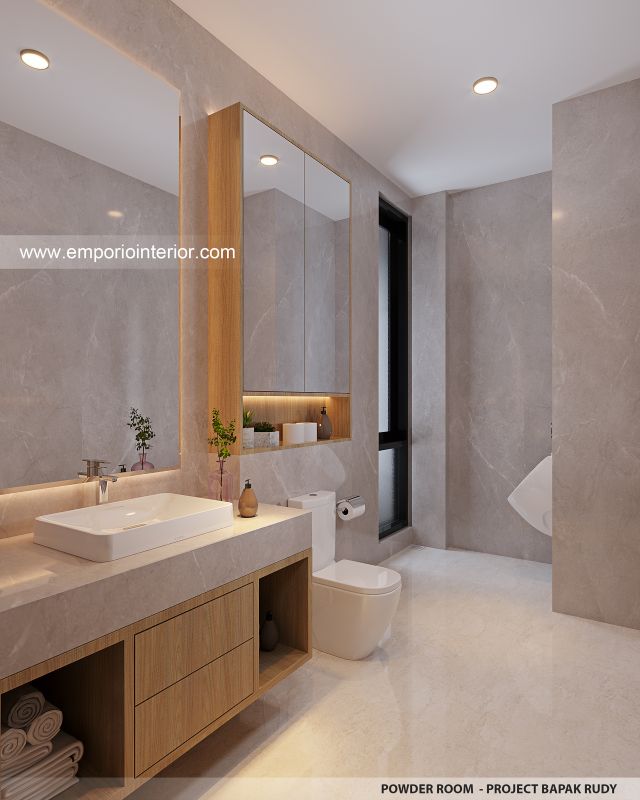 Desain Powder Room Rumah Modern 4.5 Lantai Bapak RSH di PIK, Jakarta Utara