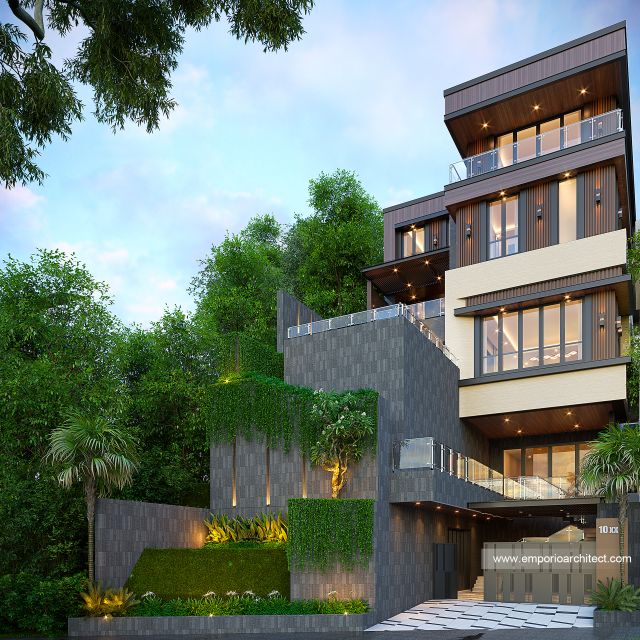 Desain Tampak Belakang Rumah Modern 5 Lantai Bapak PTS di Bandung