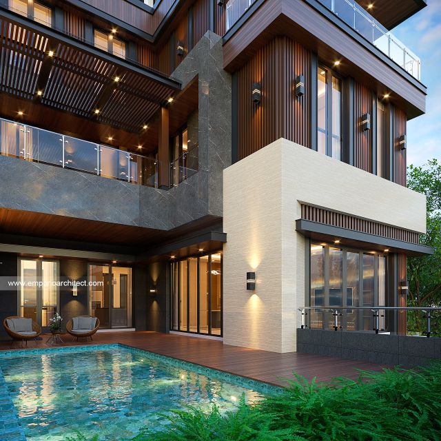 Desain Tampak Detail Belakang Rumah Modern 5 Lantai Bapak PTS di Bandung