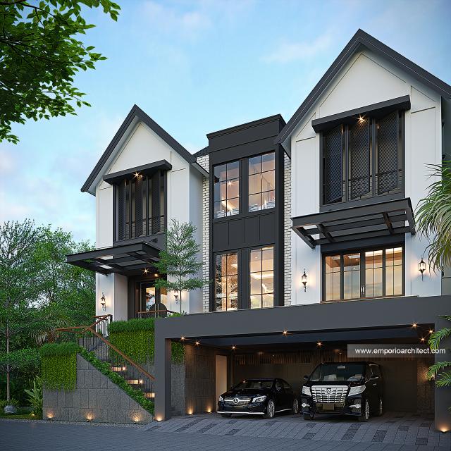 Desain Tampak Depan Rumah Modern American Klasik 3 Lantai Bapak WLM di Tangerang