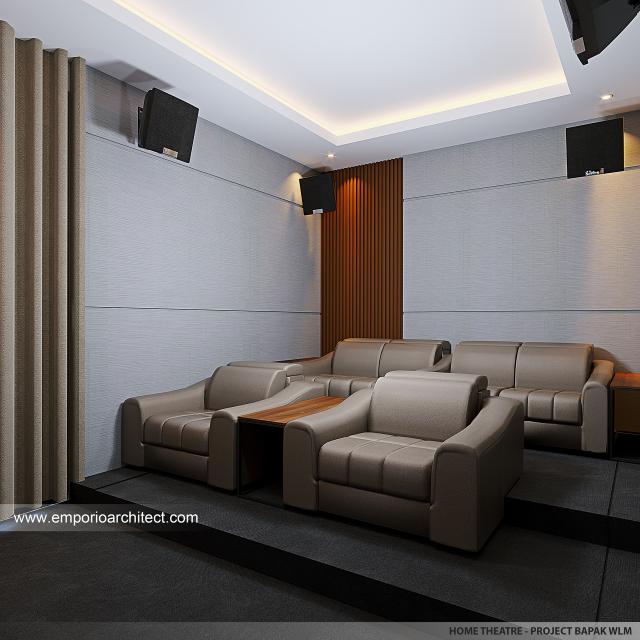 Desain Home Theatre Rumah Modern American Klasik 3 Lantai Bapak WLM di Tangerang