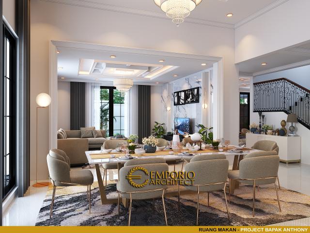 Desain Ruang Makan Rumah Modern Classic 2 Lantai Bapak Anthony di Jakarta Barat