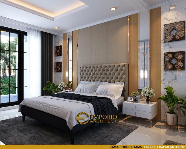 Desain Kamar Tidur Utama Rumah Modern Classic 2 Lantai Bapak Anthony di Jakarta Barat