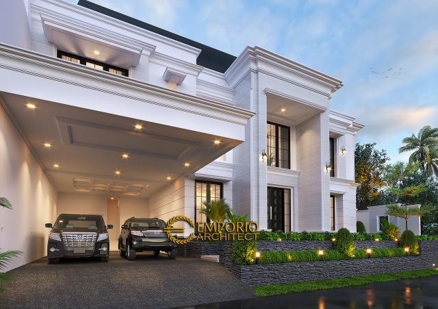 Desain Tampak Detail Depan 1 Rumah Modern Classic 2 Lantai Bapak Anthony di Jakarta Barat