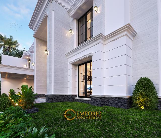 Desain Tampak Detail Depan 2 Rumah Modern Classic 2 Lantai Bapak Anthony di Jakarta Barat