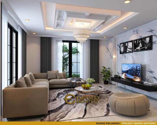 Desain Ruang Keluarga Rumah Modern Classic 2 Lantai Bapak Anthony di Jakarta Barat