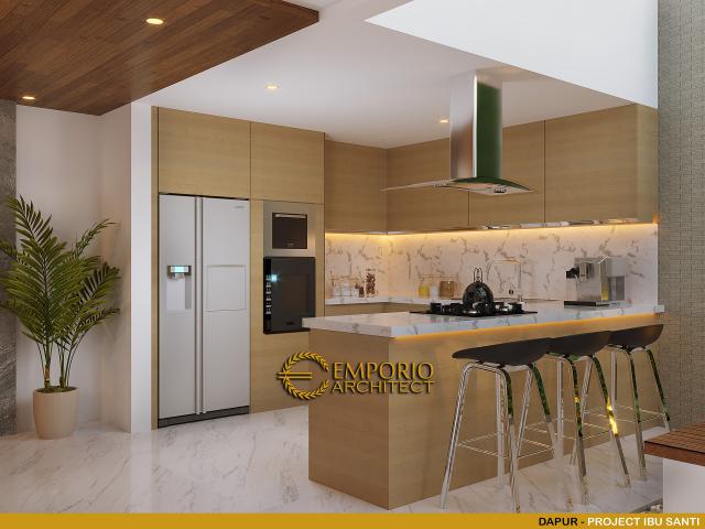 Desain Dapur Rumah Modern Classic 4.5 Lantai Ibu Santi di Jakarta Selatan