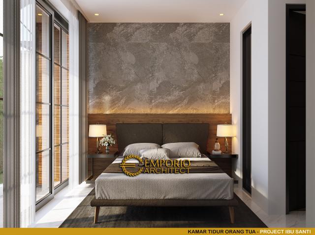 Desain Kamar Tidur Orang Tua Rumah Modern Classic 4.5 Lantai Ibu Santi di Jakarta Selatan