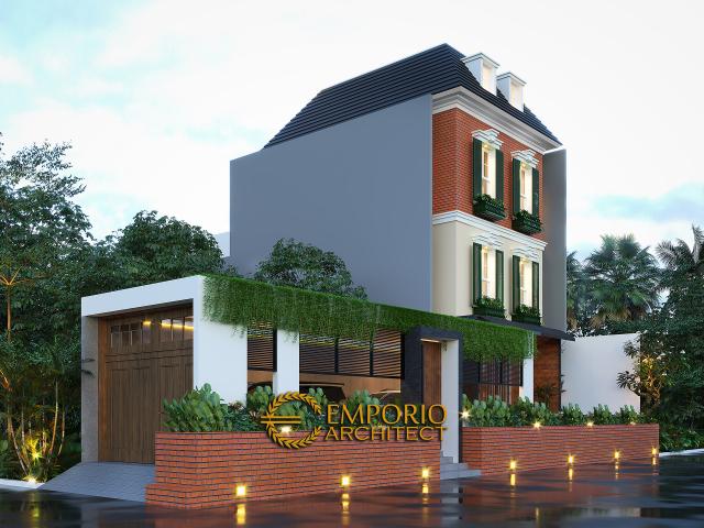 Desain Tampak Samping Rumah Modern Classic 4.5 Lantai Ibu Santi di Jakarta Selatan