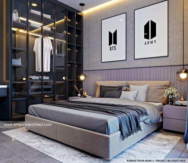 Desain Kamar Tidur Anak 2 Rumah Modern Industrial 2 Lantai Ibu DYV di Bali