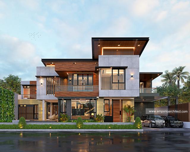 Desain Tampak Depan 2 Rumah Modern Industrial 2 Lantai Mr. MD di Jember, Jawa Timur