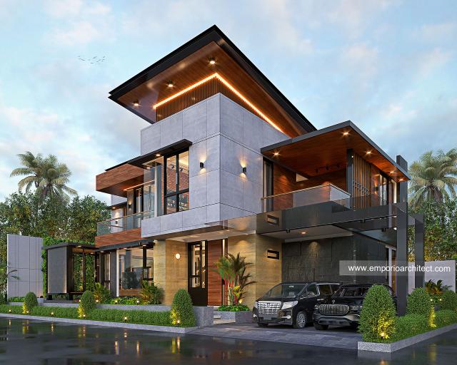 Desain Tampak Hook Rumah Modern Industrial 2 Lantai Mr. MD di Jember, Jawa Timur