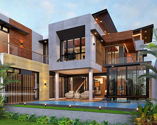 Desain Tampak Belakang Rumah Modern Industrial 2 Lantai Mr. MD di Jember, Jawa Timur