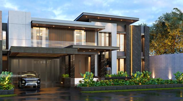 Desain Tampak Depan 2 Rumah Modern Industrial 2 Lantai Bapak FCR di Banten