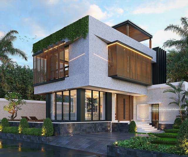 Desain Tampak Depan Kanan Rumah Modern Industrial 2.5 Lantai Bapak BYN di Bali