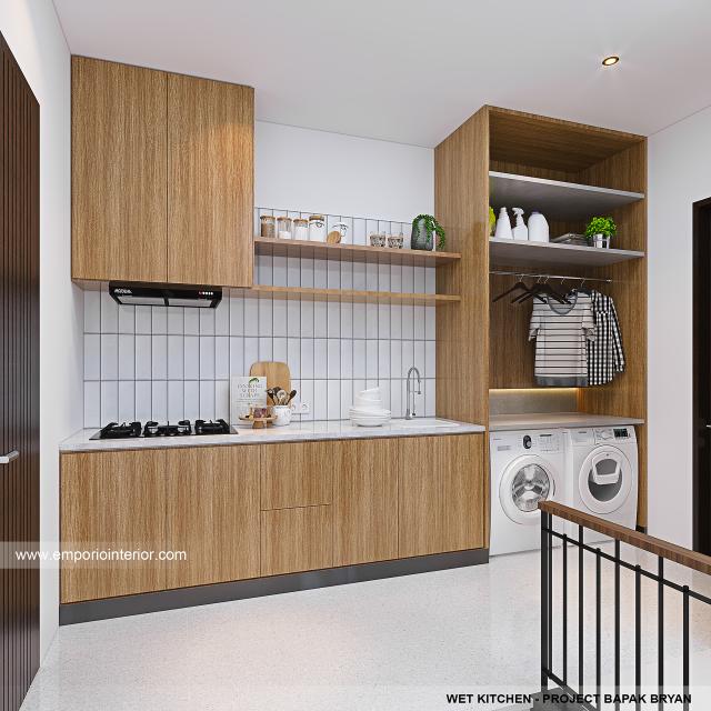 Desain Dapur Kotor Rumah Modern Industrial 2.5 Lantai Bapak BYN di Bali