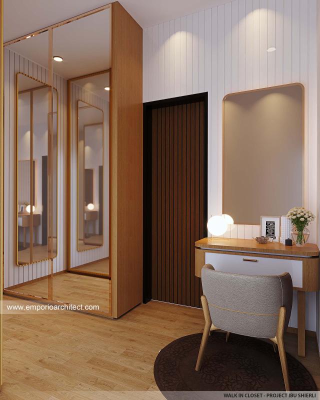 Desain Walk In Closet Rumah Modern Industrial 3 Lantai Ibu SHR di Cibubur, Jakarta Timur