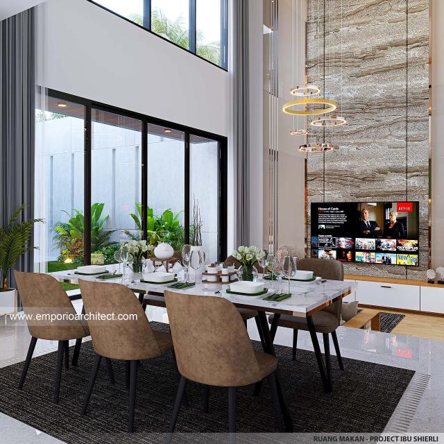 Desain Ruang Makan Rumah Modern Industrial 3 Lantai Ibu SHR di Cibubur, Jakarta Timur