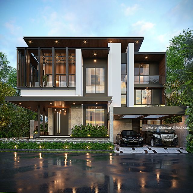 Desain Tampak Depan 3 Rumah Modern Industrial 3 Lantai Bapak AD di BSD, Tangerang Selatan