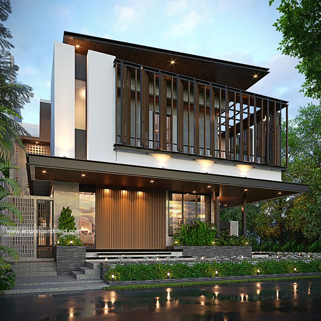 Desain Tampak Samping Rumah Modern Industrial 3 Lantai Bapak AD di BSD, Tangerang Selatan