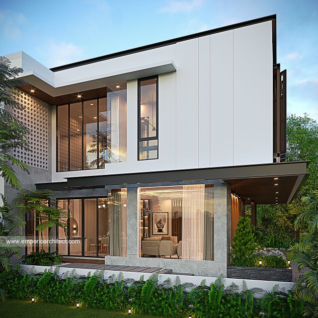 Desain Tampak Belakang Rumah Modern Industrial 3 Lantai Bapak AD di BSD, Tangerang Selatan