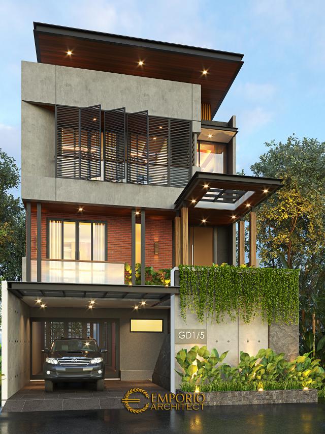 Desain Tampak Depan 2 Rumah Modern Industrial 3 Lantai Bapak Fadil di Tangerang Selatan, Banten