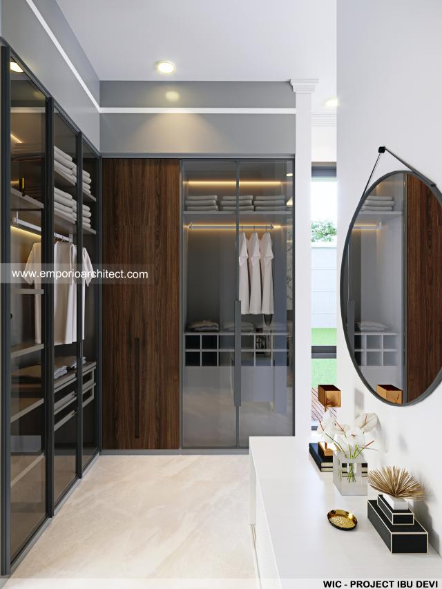 Desain Walk In Closet Rumah Modern Klasik 2 Lantai Ibu Devi di Cibubur, Jawa Barat