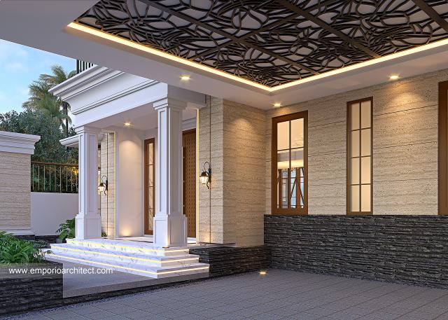 Desain Tampak Detail Depan 2 Rumah Modern Klasik 2 Lantai Bapak SHL di Bekasi