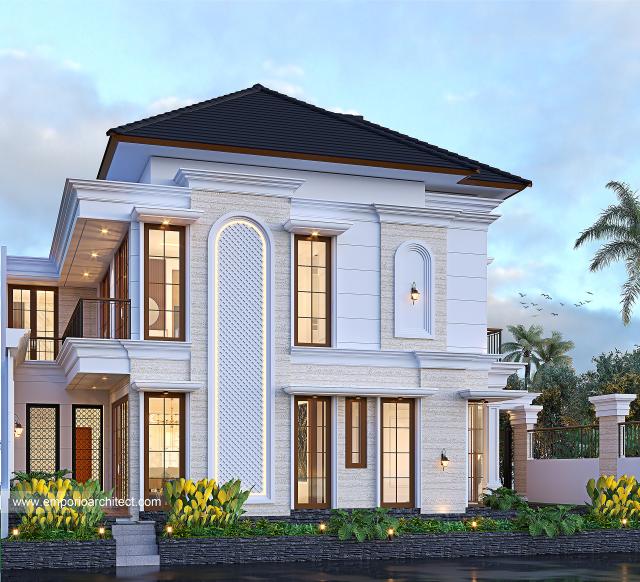 Desain Tampak Samping Rumah Modern Klasik 2 Lantai Bapak SHL di Bekasi