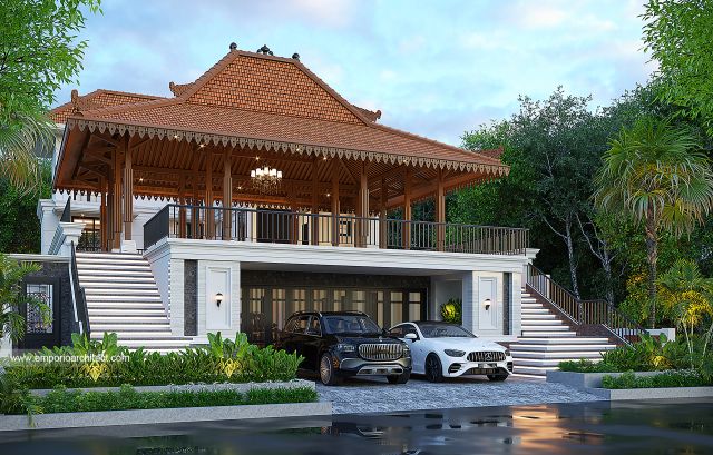 Desain Tampak Depan 3 Rumah Modern Klasik 3 Lantai Bapak NVN di Bogor