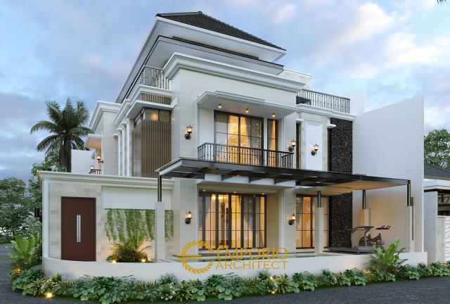 Desain Tampak Belakang Rumah Modern Klasik 3 Lantai Ibu Winda di Padang, Sumatera Barat