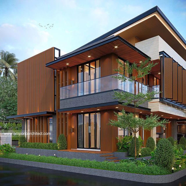 Desain Tampak Samping Rumah Modern Kontemporer 2 Lantai Ibu WYN di Aceh