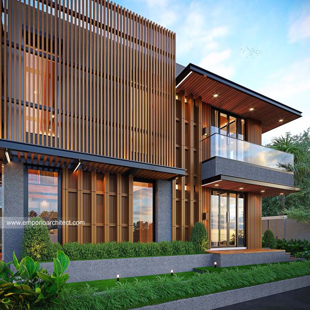 Desain Tampak Samping 2 Rumah Modern Kontemporer 2 Lantai Ibu WYN di Aceh