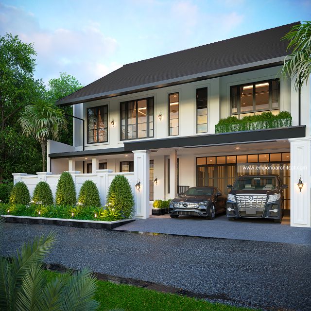 Desain Tampak Depan Dengan Pagar Rumah Modern Minimalis 2 Lantai Bapak WR di Tangerang