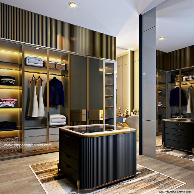 Desain Walk In Closet Rumah Modern Minimalis 2 Lantai Bapak BNM di Jakarta Barat