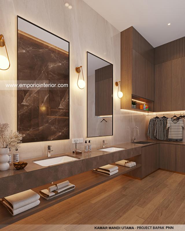 Desain Kamar Mandi Utama Rumah Modern Minimalis 3 Lantai Bapak PNN di Samarinda