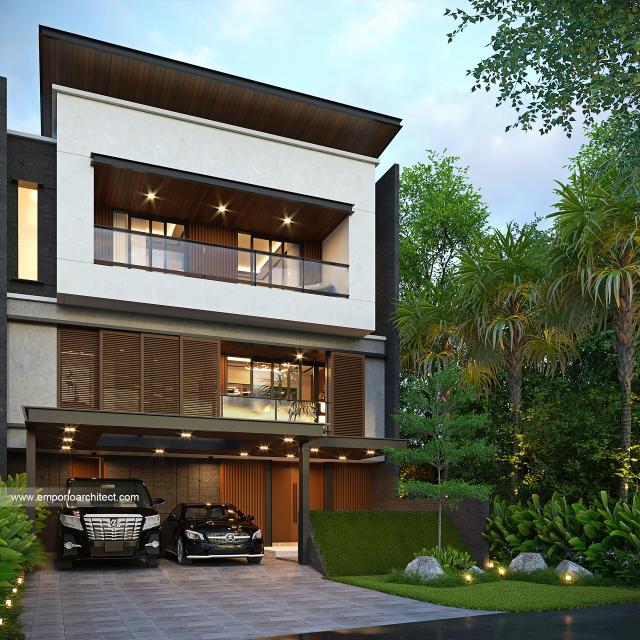 Desain Tampak Depan 3 Rumah Modern Minimalis 3 Lantai Bapak ER di Bogor