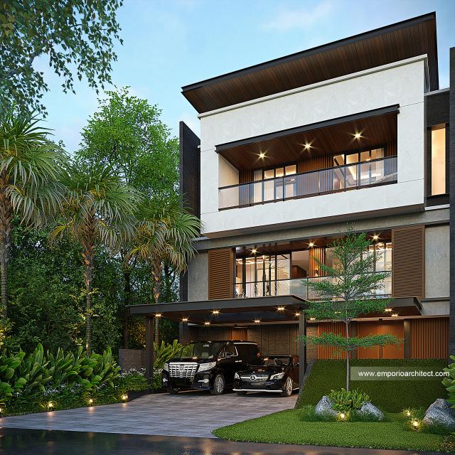 Desain Tampak Depan 2 Rumah Modern Minimalis 3 Lantai Bapak ER di Bogor