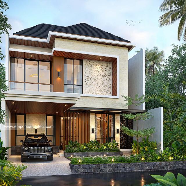 Desain Rumah Modern Villa Bali 2 Lantai Ibu YNN di Sunter, Jakarta Utara - Tampak Depan