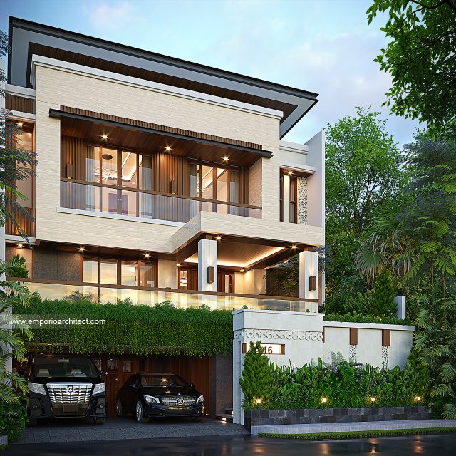 Desain Tampak Depan 2 Rumah Modern Villa Bali 3 Lantai Ibu NND di Medan